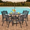 Costway 5 PCS Patio Dining Bistro Sets Cast Aluminum Round Patio Table W/Chairs