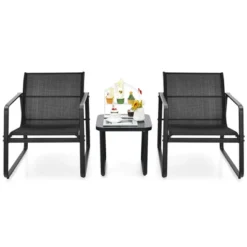 Costway 3PCS Patio Bistro Furniture Set Glass Top Table Garden Deck Black 15 Costway 3PCS Patio Bistro Furniture Set Glass Top Table Garden Deck Black -Costway GUEST c33bd17e b733 4b10 97e7 0427548abad9