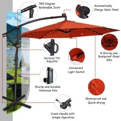 Costway 10FT Patio Offset Umbrella Solar LED 360degrees Rotation Orange -Costway GUEST c366206b 786d 455c 94f5 8d111f6a1263