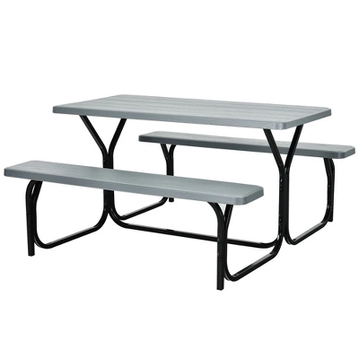 Costway Picnic Table Bench Set Outdoor Camping Backyard Garden Patio Party All Weather Gray/Green 9 Costway Picnic Table Bench Set Outdoor Camping Backyard Garden Patio Party All Weather Gray/Green - Image 9