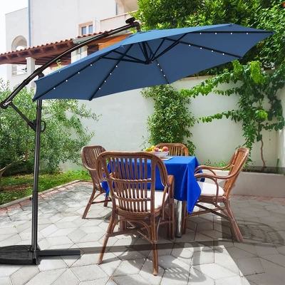 Costway 10FT Patio Offset Umbrella Solar Powered LED 360Degree Rotation Aluminum Blue 4 Costway 10FT Patio Offset Umbrella Solar Powered LED 360Degree Rotation Aluminum Blue - Image 4
