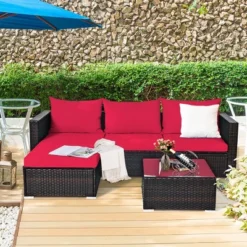 5PCS Patio Rattan Furniture Set Sectional Conversation Sofa W/ Coffee Table Red Navy -Costway GUEST c3be07ba bd56 4cdd aad9 800bb8d481d7