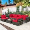 Costway 7PCS Patio Rattan Furniture Set Sectional Sofa Garden Red Cushion