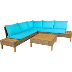 Costway 8PCS Patio Rattan Furniture Set Loveseat W/Wooden Side Table Cushioned Turquoise 17 Costway 8PCS Patio Rattan Furniture Set Loveseat W/Wooden Side Table Cushioned Turquoise -Costway GUEST c4050870 c736 443b 89c3 06ac4421e84c