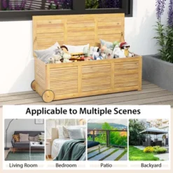 Costway 48 Gallon Acacia Wooden Patio Storage Deck Box Outdoor Storage Box With Wheels -Costway GUEST c40c5a92 8555 46af ad12 8aee3c5b67b2