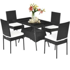 Costway 5PCS Patio Rattan Dining Set Table W/Glass Top Garden Furniture