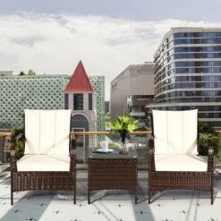 Costway 3 PCS Patio Wicker Rattan Furniture Set Coffee Table & 2 Rattan Chair W/Cushions -Costway GUEST c43d0d25 5e76 4311 9b84 cacee4e5ce5f