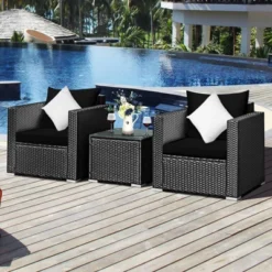 Costway 3PCS Patio Rattan Wicker Furniture Set Sofa Table W/Cushion Yard RedTurquoise NavyBlack -Costway GUEST c48fb920 28bd 46cf a21d 25cd650a12b7