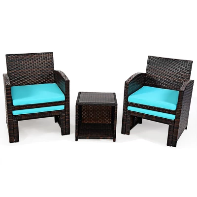 Costway 5PCS Patio Rattan Wicker Furniture Set Sofa Ottoman Cushion Turquoise 8 Costway 5PCS Patio Rattan Wicker Furniture Set Sofa Ottoman Cushion Turquoise - Image 8