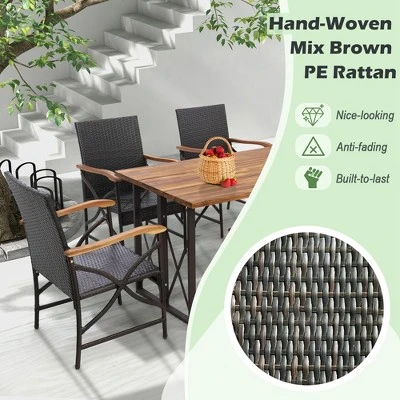 Costway 7 PCS Patio Rattan Dining Set Acacia Wood Table 6 Wicker Chairs With Umbrella Hole 6 Costway 7 PCS Patio Rattan Dining Set Acacia Wood Table 6 Wicker Chairs With Umbrella Hole - Image 6