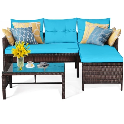 Costway 3PCS Patio Wicker Rattan Sofa Set Outdoor Sectional Conversation Set 1 Costway 3PCS Patio Wicker Rattan Sofa Set Outdoor Sectional Conversation Set