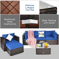 Costway 6PCS Patio Rattan Furniture Set Sectional Cushion Sofa Coffee Table Ottoman Navy -Costway GUEST c5a1b610 b804 4191 afa4 db2a14fd51a5