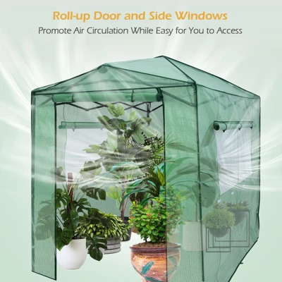 Costway 6'x 8' Portable Walk-in Greenhouse Pop-up Folding Plant Gardening W/Window 5 Costway 6'x 8' Portable Walk-in Greenhouse Pop-up Folding Plant Gardening W/Window - Image 5