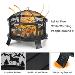 Costway 26" Outdoor Fire Pit Wood Burning Metal Firepit Bowl With Spark Screen Poker -Costway GUEST c635cd1e 1186 46ec b35f d51205889f5f