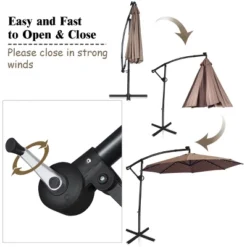 Costway 10FT Patio Offset Umbrella Solar LED 360degrees Rotation Brown -Costway GUEST c67af545 6231 4605 886b 15bc465e4b57