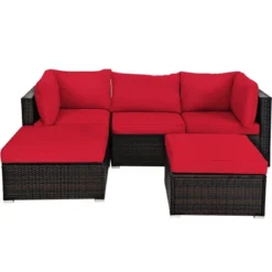 Costway 5PCS Patio Rattan Furniture Set Sectional Conversation Set Ottoman Table Red -Costway GUEST c6a11e47 a3b5 4fe7 ae50 70461bbafe59