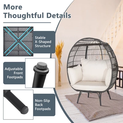 Costway Patio Oversized Rattan Wicker Egg Chair Lounge Basket 4 Cushion Indoor & Outdoor 9 Costway Patio Oversized Rattan Wicker Egg Chair Lounge Basket 4 Cushion Indoor & Outdoor - Image 9