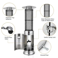 Costway 34000 BTU Patio Heaters Stainless Steel Round Propane Glass Tube Flame W/Wheels -Costway GUEST c786bf8d 1109 491a abad 257e472beb78