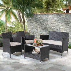 Costway 8PCS Patio Rattan Furniture Set Armrest Cushion Sofa Coffee Table With Shelf Garden -Costway GUEST c7a39cb6 1187 4d1c 8617 1ac80817410e
