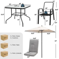 Costway 6PCS Patio Dining Set Stackable Chairs Cushioned Glass Table W/Umbrella 11 Costway 6PCS Patio Dining Set Stackable Chairs Cushioned Glass Table W/Umbrella -Costway GUEST c806f474 810f 4049 8b94 46226c725704