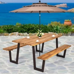 Costway Patented Picnic Table With 2 Benches 70'' Dining Table Set With Seats And Umbrella Hole 11 Costway Patented Picnic Table With 2 Benches 70'' Dining Table Set With Seats And Umbrella Hole -Costway GUEST c815eff4 f2fc 4fa3 ba9a 84d25fb115f6