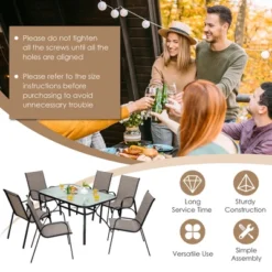 Costway 7PCS Patio Dining Set 6 Stackable Chairs Glass Table Umbrella Hole Yard -Costway GUEST c844d1ee 85a2 4009 8f62 1883febebb05
