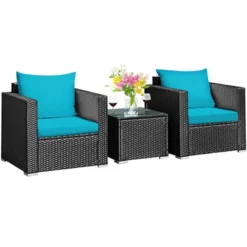 Costway 3PCS Patio Rattan Wicker Furniture Set Sofa Table W/Cushion Yard RedTurquoise NavyBlack -Costway GUEST c86edcc0 9fda 4124 bd03 dc838103721b