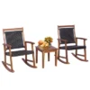 Costway 3PCS Patio Rattan Rocking Chair Bistro Set Acacia Wood Frame Armrest