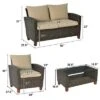 Costway 4PCS Patio Rattan Furniture Set Solid Wood Leg Cushioned Sofa Garden Lawn