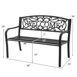 Costway Garden Bench Park Yard Outdoor Furniture Steel Frame Porch Path Loveseat Black -Costway GUEST c8bff1e6 1b38 4215 859f 698a4921f999