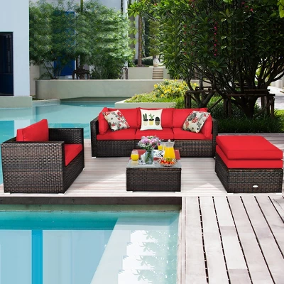 Costway 6PCS Patio Rattan Furniture Set Cushion Sofa Coffee Table 2 Costway 6PCS Patio Rattan Furniture Set Cushion Sofa Coffee Table - Image 2