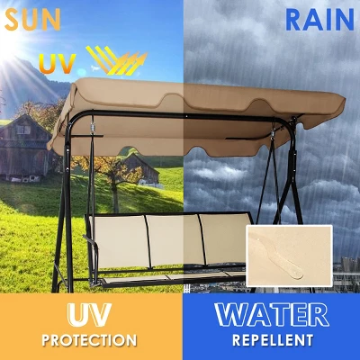 Costway Outdoor Patio Swing Canopy 3 Person Canopy Swing Chair Patio Hammock Brown 5 Costway Outdoor Patio Swing Canopy 3 Person Canopy Swing Chair Patio Hammock Brown - Image 5