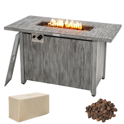 Costway 43-inch Propane Gas Fire Pit Table Wood-like Metal Fire Table WithProtective Cover 1 Costway 43-inch Propane Gas Fire Pit Table Wood-like Metal Fire Table WithProtective Cover