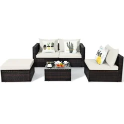 Costway 5PCS Patio Rattan Furniture Set Sectional Conversation Sofa Off White -Costway GUEST c96a8cc1 9726 4ba0 a8e6 950a7a98e210