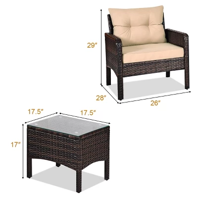 Costway 3PCS Patio Rattan Conversation Set Cushioned Sofa Chair For Garden 3 Costway 3PCS Patio Rattan Conversation Set Cushioned Sofa Chair For Garden - Image 3