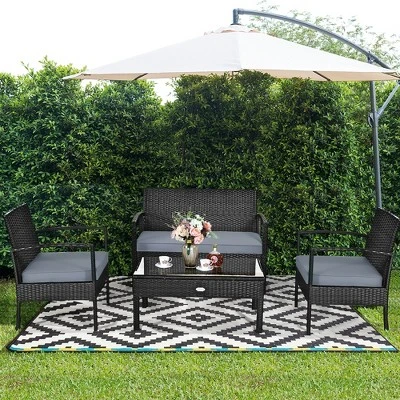 Costway 4PCS Outdoor Patio Rattan Furniture Set Cushioned Sofa Coffee Table Garden Deck 3 Costway 4PCS Outdoor Patio Rattan Furniture Set Cushioned Sofa Coffee Table Garden Deck - Image 3