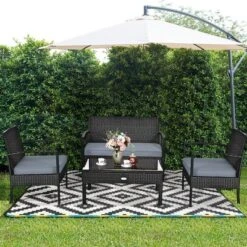 Costway 4PCS Patio Rattan Furniture Set Garden Deck -Costway GUEST ca305ee4 9686 4b69 8b23 c088ed793029