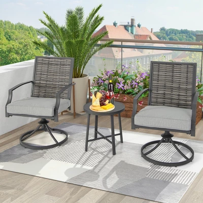 Costway 3 PCS Patio Swivel Chair Set Coffee Table Wicker Cushioned Seat Balcony Porch 2 Costway 3 PCS Patio Swivel Chair Set Coffee Table Wicker Cushioned Seat Balcony Porch - Image 2