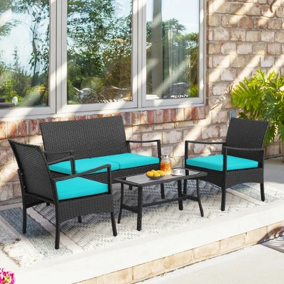 Costway 4PCS Patio Wicker Furniture Set Cushioned Chairs& Loveseat With Coffee Table Garden 3 Costway 4PCS Patio Wicker Furniture Set Cushioned Chairs& Loveseat With Coffee Table Garden - Image 3