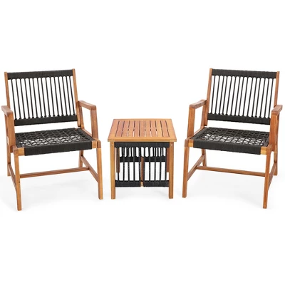 Costway Patio 3pcs Acacia Wood Outdoor Furniture Bistro Set All-Weather Rope Woven 7 Costway Patio 3pcs Acacia Wood Outdoor Furniture Bistro Set All-Weather Rope Woven - Image 7