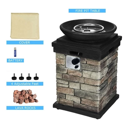 Costway Patio Propane Burning Fire Bowl Column W/ Lava Rocks & Cover 40,000 BTU 6 Costway Patio Propane Burning Fire Bowl Column W/ Lava Rocks & Cover 40,000 BTU - Image 6
