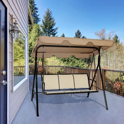 Costway Outdoor Patio Swing Canopy 3 Person Canopy Swing Chair Patio Hammock Brown 1 Costway Outdoor Patio Swing Canopy 3 Person Canopy Swing Chair Patio Hammock Brown