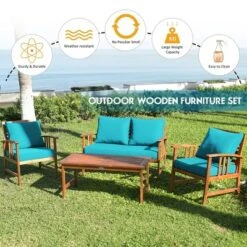 Costway 8PCS Wooden Patio Furniture Set Table Sofa Chair Cushioned Garden Turquoise 12 Costway 8PCS Wooden Patio Furniture Set Table Sofa Chair Cushioned Garden Turquoise -Costway GUEST cae35124 ec70 4e6b bf27 ebced8fa816c