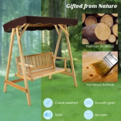 Costway 2 Person Wooden Garden Canopy Swing A-frame With Weather-resistant Canopy -Costway GUEST cb7d5135 bdaf 4988 9ed4 3336423bfadc
