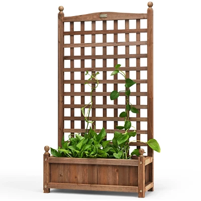 Costway Solid Wood Planter Box With Trellis Weather-Resistant Outdoor 25''x11''x48'' 9 Costway Solid Wood Planter Box With Trellis Weather-Resistant Outdoor 25''x11''x48'' - Image 9