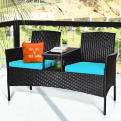 Costway Patio Rattan Conversation Set Seat Sofa Cushioned Loveseat Glass Table Chair RedTurquoise -Costway GUEST cbeba2cf 318c 4286 a3c1 bc041928816b