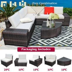 Costway 6PCS Rattan Furniture Set Conversation Cushioned Sofa Armrest Garden TurquoiseWhite -Costway GUEST cbef6f9b d33a 4d52 bdc4 ce4dd4145d45