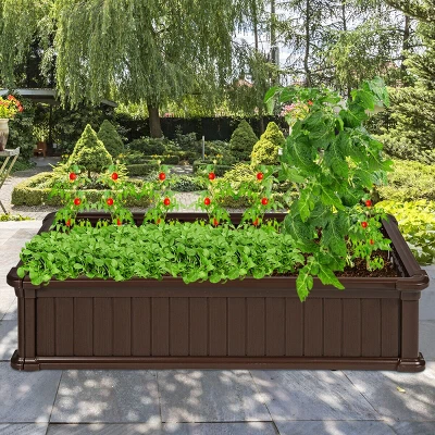 Costway 48''x24'' Raised Garden Bed Rectangle Plant Box Planter Flower Vegetable Brown 5 Costway 48''x24'' Raised Garden Bed Rectangle Plant Box Planter Flower Vegetable Brown - Image 5