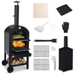 Costway Outdoor Pizza Oven Wood Fire Pizza Maker Grill W/ Pizza Stone & Waterproof Cover -Costway GUEST cc3aa2e7 5c4c 4b7b 810f 6bb8e6f9a947