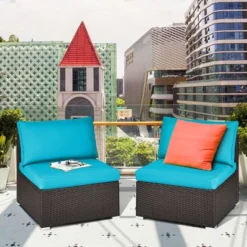 Costway 2PCS Patio Rattan Armless Sofa Sectional Conversation Furniture Set W/Cushion -Costway GUEST cc500039 5a71 4a0d 81f0 6eb37849f89a